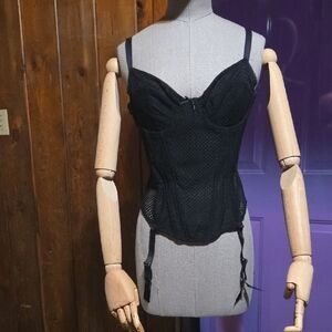 34D Playful Promises Corset With Garter Clips. Sheer Black. Lace.